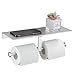 Price comparison product image Gricol Double Toilet Paper Holder with Spacious Shelf Toilet Roll Tissue Holder Adhesive No Drilling with Mobile Phone Shelf for Bathroom (Sliver)