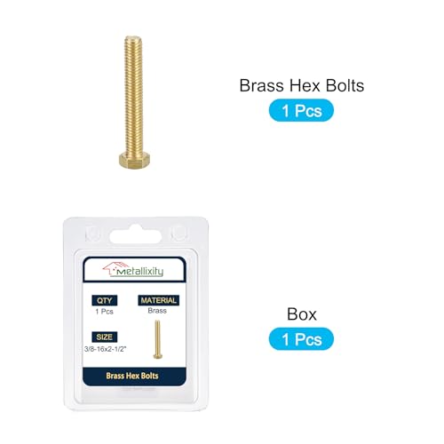 Image of METALLIXITY Hex Head Screw Bolt (3 /8-16x2-1 /2) 1Pcs, Brass Fully Threaded Solid Brass Hex Bolts Machine Screws - for Machinery Repair