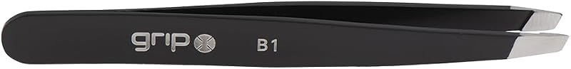 Pinça GRIP de ponta chanfrada Matte Black em aço inoxidável para sobrancelhas