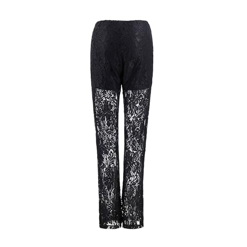 BOLLEY JOSS Women's Sexy See Through Floral Lace Pants Hollow Out Straight Leg Flare Pants3