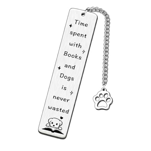 Dog Lovers Gifts for Women Men Dog Bookmark for Book Lovers Time Spent with Books and Dogs is Never Wasted Book Marks for Reading Women Men Bookish Booklovers Gift Bookmarks