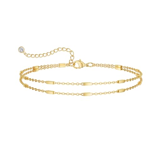 Image of DEARMAY Gold Ankle Bracelets for Women Waterproof, Non Tarnish 14K Gold Plated Beaded Link Chain Anklets, Layered Summer Beach Jewelry Gifts, Dainty Bikini Outfits for Vacation