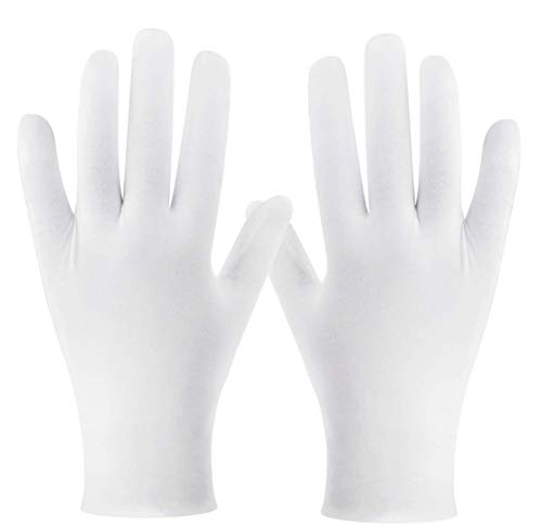White Cotton Gloves, Cridoz 24 Pairs Cotton Gloves for Women Dry Hands, Sleeping Serving Archival Cleaning Gloves for Moisture Eczema Spa Coin Jewelry Silver Costume Inspection, Large Size