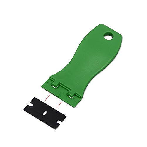 Image of EHDIS 1.5 inch Plastic Razor Scraper with 10pcs Double Edged Plastic Blades for Removing Labels Stickers Decals on Glass Windows (Green)