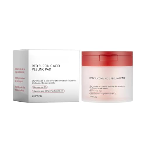 Red Succinic Acid Panthenol Facial Peeling Pads, Exfoliating Toner Pads for Breakout-Prone Skin with AHA, BHA, Niacinamide and Soothing Panthenol, Promoting Clearer Skin
