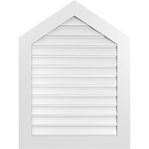 TrueCraft PVC Peaked Top Surface Mount Gable Vent, 30"W x 40"H Overall Frame Size, 8/12 Pitch: 1" x 3-1/2" Standard Trim Frame, Functional