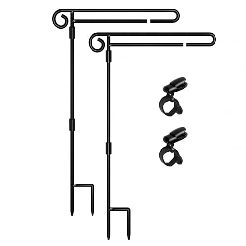 Image of HOOSUN Garden Flag Stand Holder Easy to Install Strong and Sturdy wrought iron Pole Fits Mini Flag 12.5 inch x 18 inch no need Extra accessories to fixed flag,Garden flag pole without flag