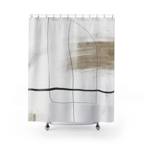 Rideau de douche bohème aquarelle en tissu polyester beige