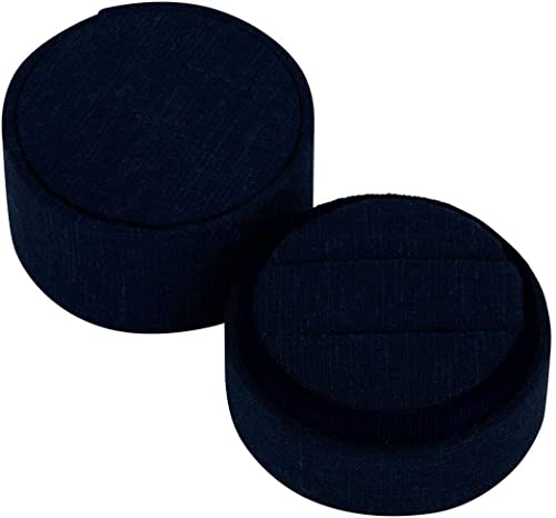 Koyal Wholesale Runde Ringschatulle aus Leinen, Marineblau, doppelter Ringschlitz, Hochzeitszeremonie, Ringbox mit abnehmbarem Deckel, 2-teiliges Set für Verlobungsringe, Antrag, Erbstück, Ringträger Cover