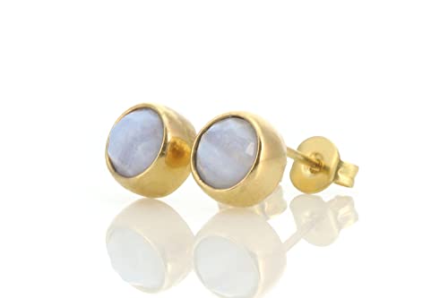 Boucles d'oreilles or 14k et agate bleue lacet cadeau idéal