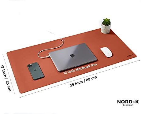 Nordik Cork Leather Desk Mat Cable Organiser (Saddle Brown 35 X 17 inch) Premium Extended Mouse Mat for Home Office Accessories - Non-Slip Vegan Leather Desk Pad Protector & Desk Blotter Pad