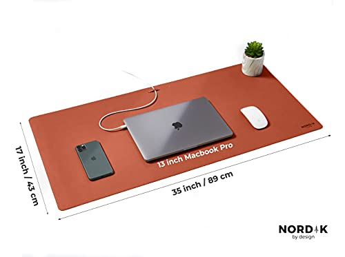 Nordik Cork Leather Desk Mat Cable Organiser (Saddle Brown 35 X 17 inch) Premium Extended Mouse Mat for Home Office Accessories - Non-Slip Vegan Leather Desk Pad Protector & Desk Blotter Pad