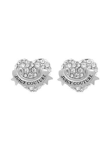 Juicy Couture Crystal Icon Heart Stud Earrings for Women (Silver/Clear Crystal)