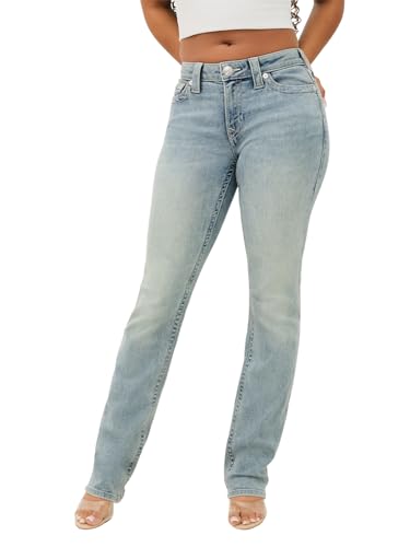 True Religion Women's Billie Mid Rise Straight Stretch Single Needle Stitching Jeans Pant2