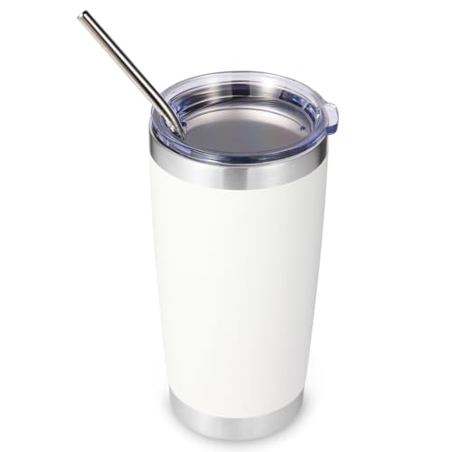 Volhoply 600ml（20oz） Thermobecher mit Deckel und Strohhalm,Doppelwandiger isolierter Reise-Eiskaffeebecher Passend für… – Ansicht 1