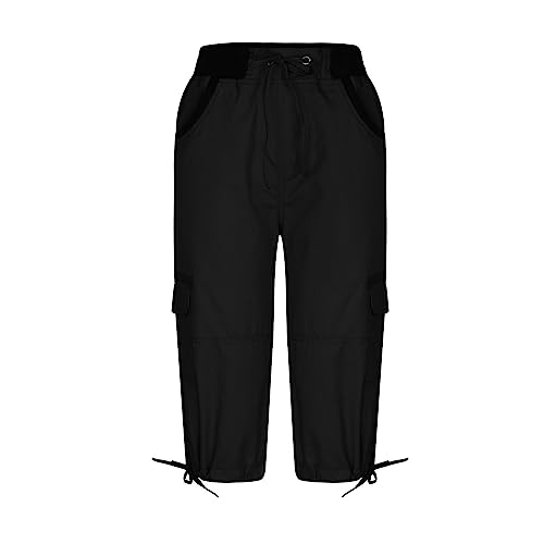 Women\'s Cargo Capris Pants with Pockets Lightweight High Waist Hiking Travel Summer Cropped Pants for Outdoor Casual Black