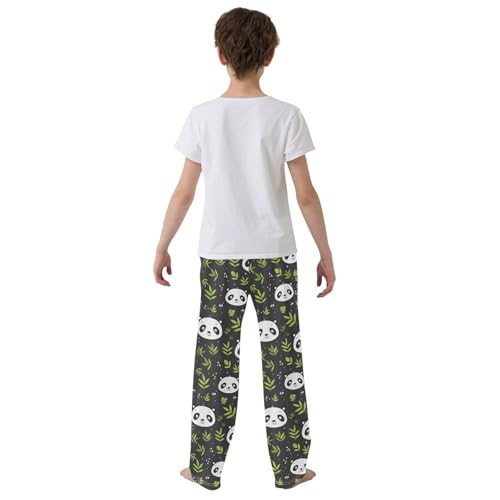 ALAZA Cute Cartoon Panda with Leaves Pajamas Bottoms with Pockets Comfy Pjs Sleepwear Elastic Waistband Pajamas Pants Lounge Pants for 6-14 Years3
