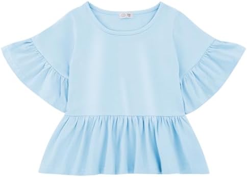 KAKU NANU Girls' Plain T-Shirts | White, Blue, Pink, Red & Purple | Cotton Sizes 3-10 Years|Elegant Gift, blue, 7-8 years