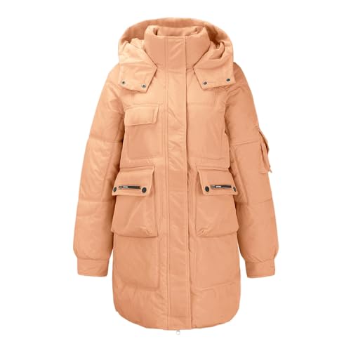 Manteau d'hiver chaud et coupe-vent femme veste longue orange col montant L