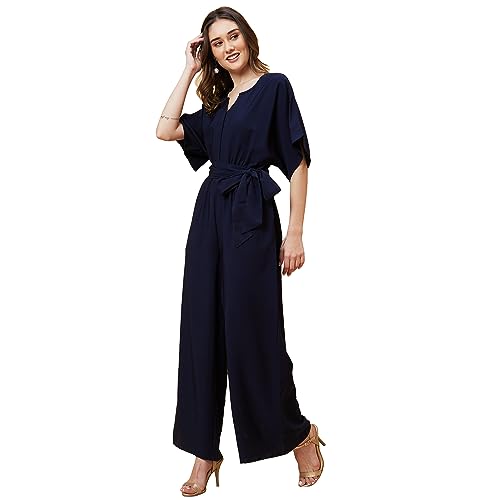 Image of Globus Women Navy Solid Boiler Jumpsuit-3638099005