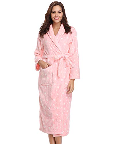 Vlazom Bata Mujer Invierno Polar Bata de Casa Señora Larga Albornoz Mujer Invierno con Cinturón(XL,Rosado) - imagen 2