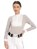 Harrison Howard Damen Reitsport Show Shirt UPF 50+ Langarm Plissee Lätzchen Wettbewerb Reittop mit Stickerei