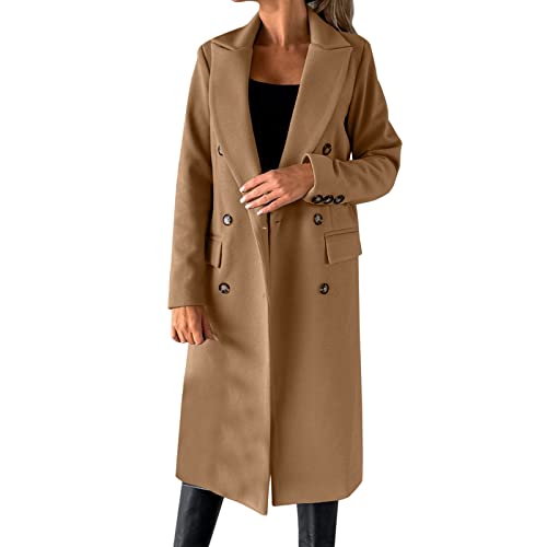 UnoSheng Abrigos de invierno para mujer Abrigo de lana de imitación Blusa Abrigo delgado Chaqueta larga para mujer Slim Cinturón largo Abrigo elegante Ropa de abrigo Ultrasport Mujer, caqui, XL
