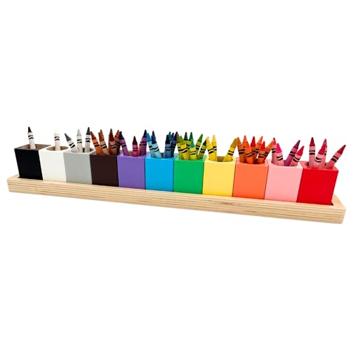 Image of OKKOSTAR Montessori Crayon Organizer for Kids - Wooden Colored Pencil Holder - 11 Cups on a Stand - Crayon Caddy - Marker Storage Organizer - Color Pencil Crayons NOT included (Large)