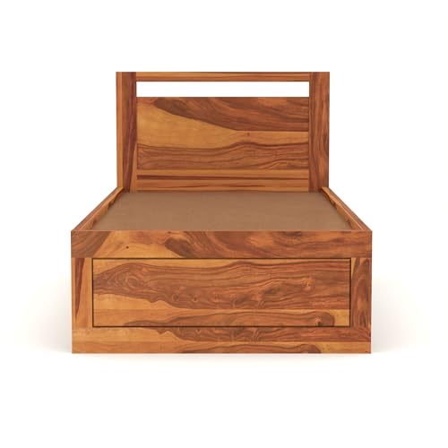 Image of Solid Sheesham Wooden Bed 6X4 Single Bed with Box Storage for Bedroom - Single Cot Wooden BedSingle Size for Living Room Guest Room - 12 Month Warranty (Henry Honey, 6X4 Box)