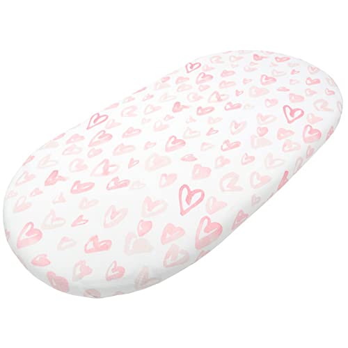 Baby Jersey Cotton Bassinet Sheets For Boy And Girl, Ultra Soft Baby Bedside Sleeper Cover, Universal Sheet Set For Rectangle, Oval, Or Hourglass Bassinet Mattress (Pink Heart) #TOP2