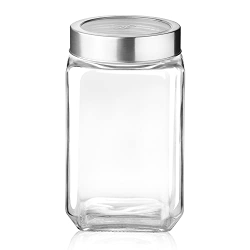 Image of Treo by Milton Cube Storage Containers, 1800 ml, Glass Jar with Air Tight Steel Lid, 1 Piece, Transparent Jars for snacks, Pulses, Masala, Pickles, Cereals, Cookies, Dry Food