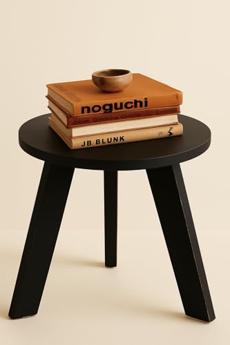 Image of SBF Furniture Mini Round Side Table, 30 cm, Matte Finish, Modern Minimalist Design, 3 Angled Legs (Round Black)