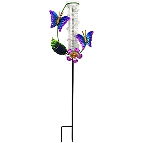 JOYBee Butterfly Rain Gauges Solar Garden Stake-Butterfly Waterproof Solar Lights Pathway-Rain Gauge Outdoor Decorative with 7inch Glass Replacement Tube for Yard Garden Patio Lawn Decorations Cover