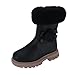 Fuzzy Winter Warm Ankle Boots for Girls:Fashion Fleece Side Zipper Pull on Hiking Wedding Party Dress Shoes Footwear（Size13,Black