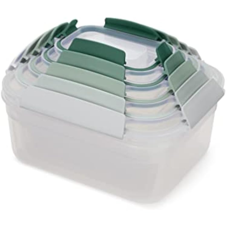 Joseph Joseph Nest Lock, 10 Piece Plastic Food Storage Container set with lids, Leak Proof, Airtight, Space Saving, Kitchen Storage, BPA free - Sage Green