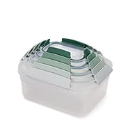 Joseph Joseph Nest Lock, 5 Piece Plastic Food Kitchen Storage Container set with lids, Leak Proof, Airtight, Space Saving, BPA free- Sage Green