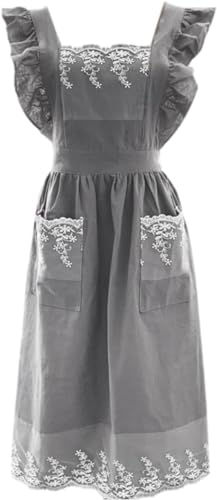Tablier de travail femme réglable coton lin beige contre les taches de cuisine