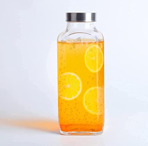 Image of Glass Water Bottle 1000ml Pack of 3, Borosilicate Square Glass Bottle with Stainless Steel Leakproof Lid, BPA Free Reusable Wide Mouth Glass Juice Bottle for Water, Smoothies, Gym & Kitchen