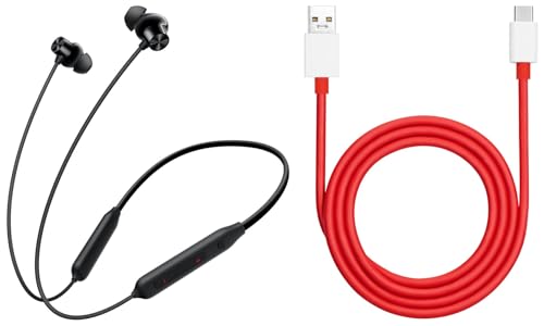 OnePlus Bullets Wireless Z2 ANC Bluetooth in Earphones with Mic, 45dB Hybrid ANC USB-A to Type-C Cable 10A (1M, Red).