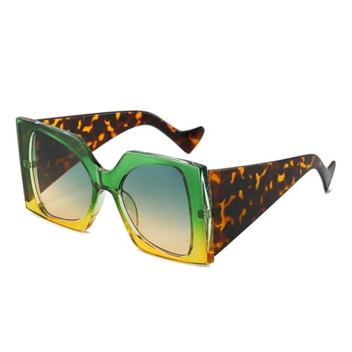 Lunettes de soleil surdimensionnées pour femmes verres dégradés UV400 bicolores vert et jaune