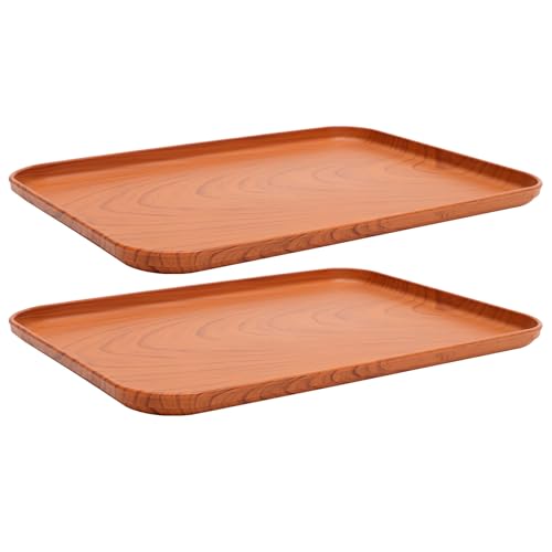 VICASKY Plateaux de Service Imitation Bois en Plastique Marron 2pcs Légers et Faciles à Transporter pour Snacks et Desserts en Famille ou Lors de Fêtes Réutilisable