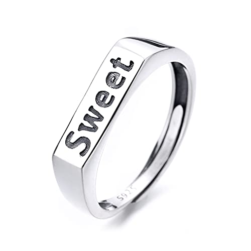 Bague réglable argent 925 femme avec barre lettre style rétro vintage chic