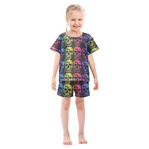 ALAZA Rainbow Skulls Pajama Set Short Sleeve Sleepwear Soft Lounge Nightwear3