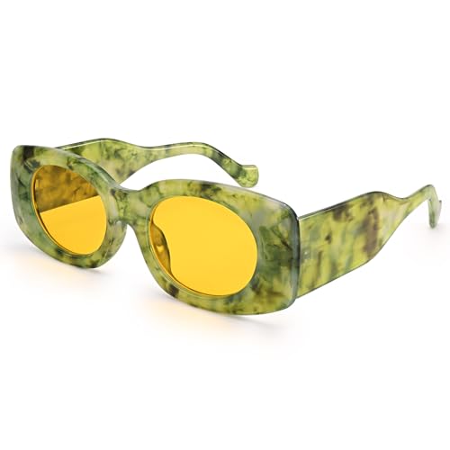 Dollger Rectangle Sunglasses for Women Trendy Fashion Y2K Cool 90s Sun Glasses Green Square Frame Shades Men