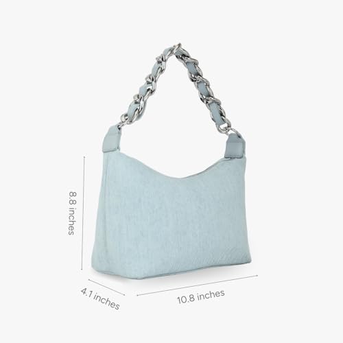 Image of Ecoright Denim Shoulder Bag for Women, Hand Bags for Women Stylish, Hobo Handbag, Women Handbags with Zipper Pocket