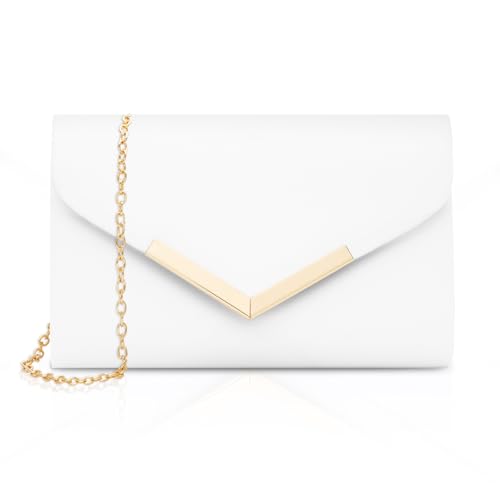Larcenciel Bolso Mujer Blanco, Elegante Bolso Fiesta Mujer de Cuero con Cadena Desmontable, Clásico Clutch de Noche Sobre, Moda Crossbody Bandolera, Carteras de Mano para Boda Fiesta Cena, 21x13x5CM Larcenciel Bolso Mujer Blanco, Elegante Bolso Fiesta Mujer de Cuero con Cadena Desmontable, Clásico Clutch de Noche Sobre, Moda Crossbody Bandolera, Carteras de Mano para Boda Fiesta Cena, 21x13x5CM