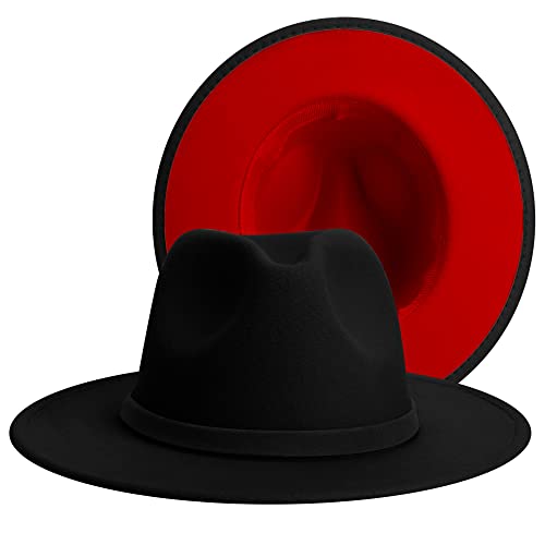 Image of Wide Brim Fedora Hats for Women Mens Felt Fedora Hats With Belt Buckle
