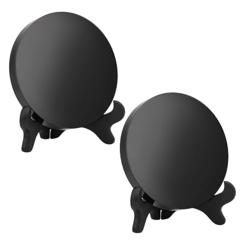 NBEADS Juego de 2 espejos de obsidiana negra, disco de cristal de obsidiana natural de 9,95 cm con soporte de madera para decoración de escritorio del hogar y manualidades