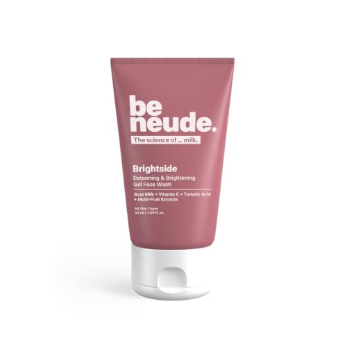 Image of Neude Brightside 50ml Detan & Brightening Gel Face Wash with Goat Milk, Vitamin C & Tartaric Acid for Dark Spot Removal, Pigmentation & Glow, Face Wash for Men & Women