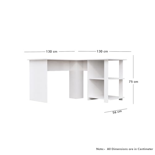 Image of Bniture Wooden Study Table for Home | Engineered Wood Study Table with Shelf Storage | L Shape Multi Purpose Computer Desk for Writing & Study | Laptop Table for Study Room & Office | Frosty White